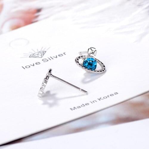 Blue Crystal Korean 925 Sterling Silver Stud Earrings For Women Fashion Sun Eye Luxury Earring Aretes De Mujer