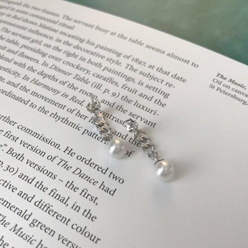 Fashion Trendy 100% Real 925 Sterling Silver Chain Drop Earrings For Women Statement Natural Freshwater Pearl Earring Party Gift