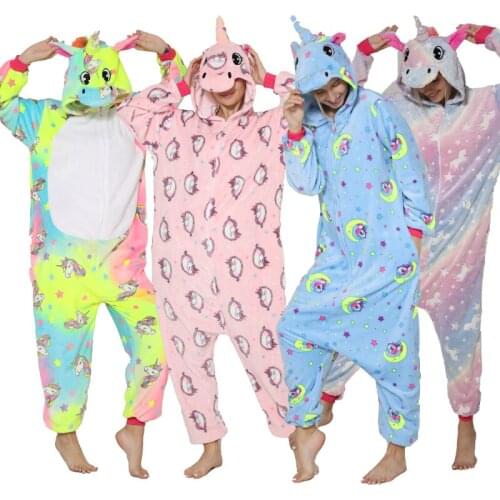 Women New Kigurumi Unicorn Luminous Panda One-piece Unisex Winter Bear One-piece Anime Costume Adult Flannel Pajamas