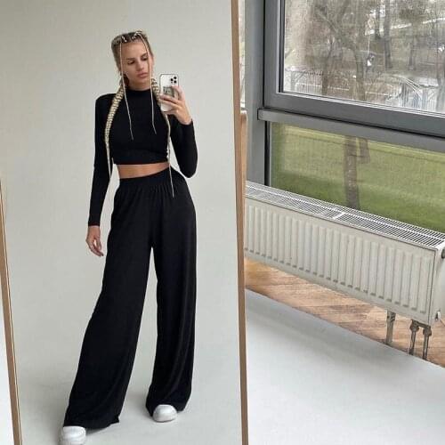 2021 Autumn Winter Women Casual Turtle Neck Top Tracksuit Solid Long Sleeve Sports Trouser 2 Two Piece Pant Set Female