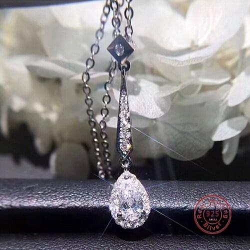 New Female Real 925 Sterling Silver Created Moissanite Water Drop Pendant Necklace Wedding Jewelry Women Gifts Wholesale