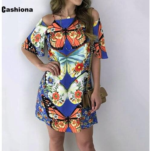 Cashiona 2020 Women Casual Dress vestido de mujer butterfly Print Dresses Plus size Ladies Summer Short Dress 4xl 5xl robe Femme