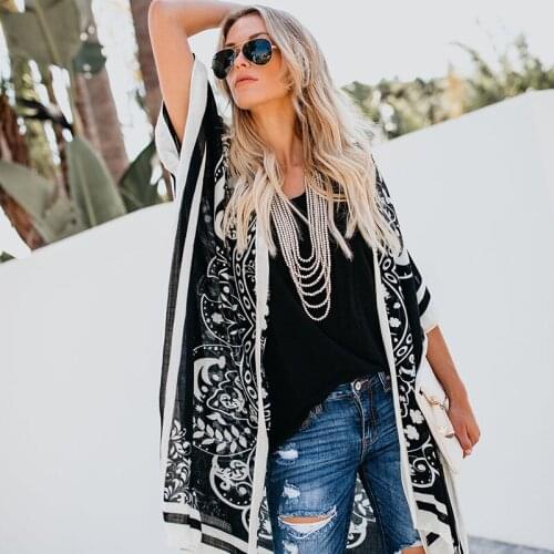 Womens Printing Loose Casual Long Coat Sunscreen Trench Coat Red Black Hidden Blue V-Neck Single Button Bat Sleeve Streetwear