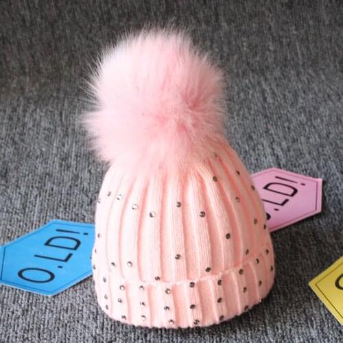 Winter Warm Girls Diamond Cap Lovely Pompom Knitted Infant Hat Newborn Crochet Beanie Bonnet