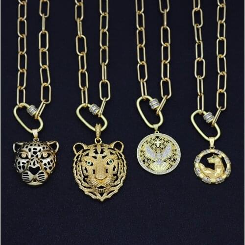 Animal Leopard Pendants Gold Necklaces for Man Women High Quality Cubic Zirconia Copper Diy Oval Necklace Luxury Female Jewelry