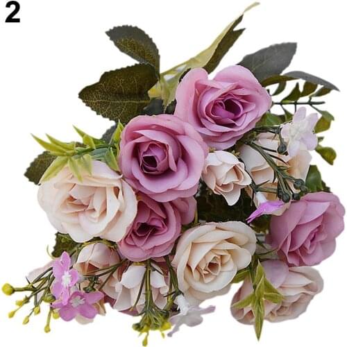 1 Bouquet 15 Heads European Style Artificial Royal Rose Home Room Decor Flowers