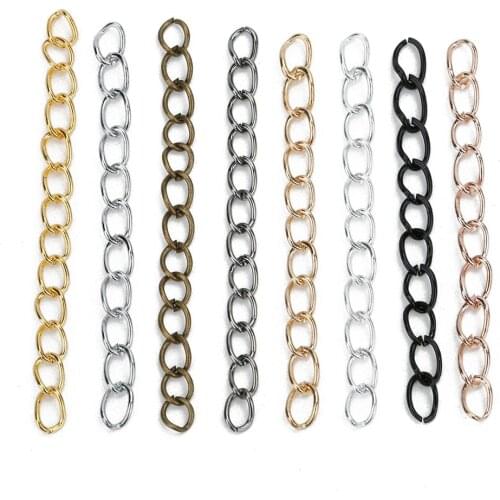 100pcs 50mm x 3mm Gold Silver Bronze Color Iron Metal Extension Extender Chain For Jewelry Making DIY Crafts Findings Supplies