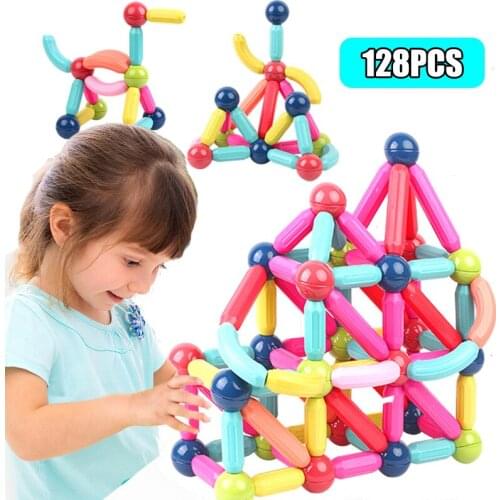 128pcs Magnetic Stick Building Blocks Magnetic Constructor Designer Set Assemble Bricks Educational Magnet Toys for Children