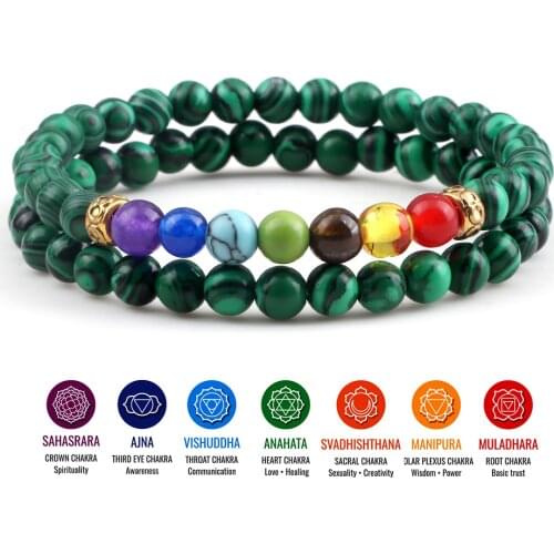 2Pcs/Set Couple 7 Chakra Strench Bracelet 6MM Malachite Lava Matte Beads Bangles Women Yoga Healing Pulsera Jewelry Gift Friend