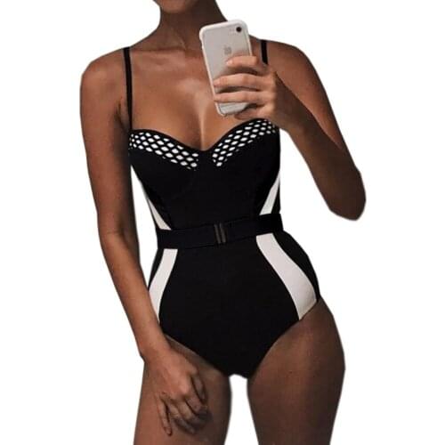 2019 Women Sexy Bandage Bodycon Patchwork Bodysuit Playsuit Summer Beach Wears