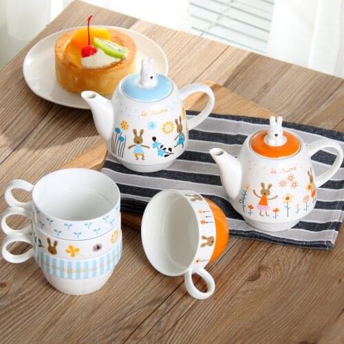 3 Pcs Teapot Set Cute Bunny Creative Cartoon English Style Teapot Cup Teacup Kit Milk Coffee Pot Mug Cluttered Kettles Organizer