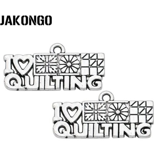 40PCS Antique Silver Plated I Love Quilting Charms for Jewelry Making Pendant for DIY Bracelet Accessories 25mm*12mm