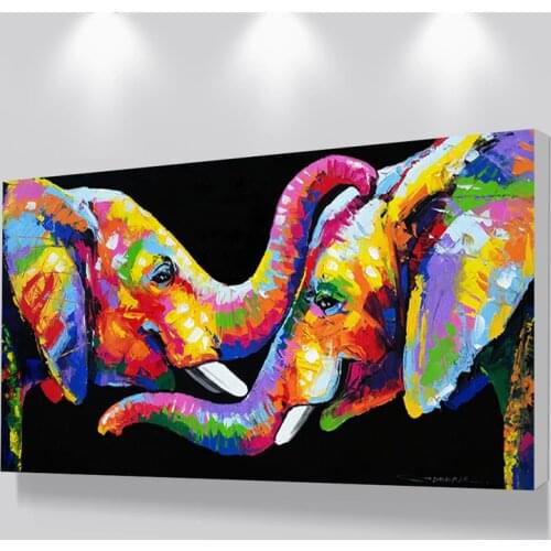 Abstract Animals Colorful Elephant Canvas Paintings Wall Art Posters and Prints Couple Elephants Pictures for Living Room Decor