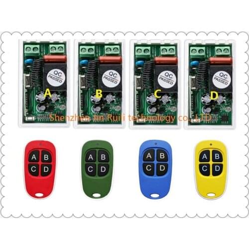 AC220V 1CH 10A RF Wireless Remote Control Switch System teleswitch 4 transmitter & 4 receiver relay Receiver Smart Home Switch