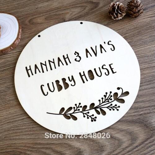 Custom Wooden Cubby House laser cut kids Name Floral door wall plaque,bedroom sign,nursery decoration,baby shower decor