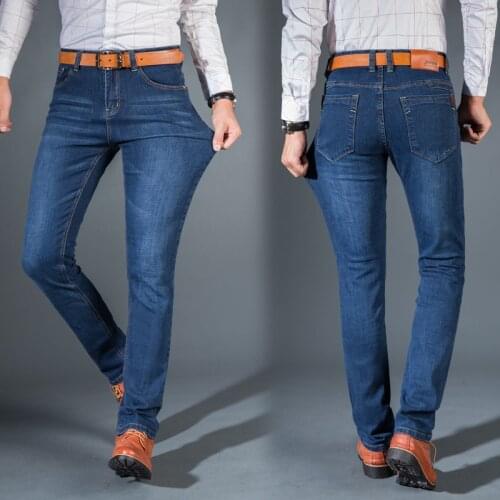 Spring Autumn 2021 Mens Smart Jeans Business Fashion Straight Regular Blue Stretch Denim Trousers Classic Men Plus Size 28-40