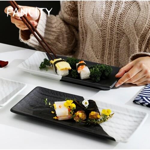 FANCITY Rectangular plates, ceramic home sushi plates, long snack plates, creative Western plates