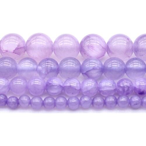 Purple Crystal Natural Amethy Stone Beads Round Chalcedony Loose Beads for Jewelry Making 4/6/8/10mm DIY Bracelet&Necklace