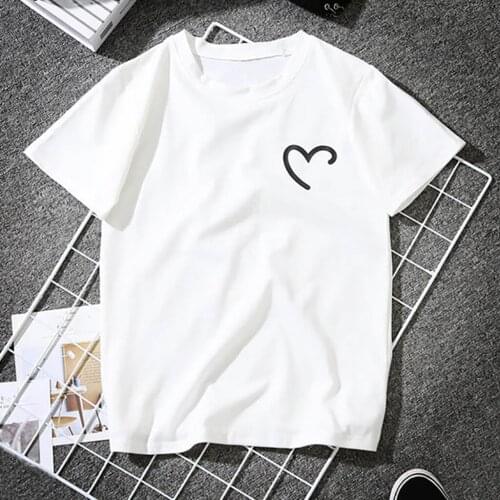 Black White T Shirt Plus Size Heart-shaped Printed Girls Tees Shirt Short Sleeve O-neck T Shirt With Print Camisa Femenina