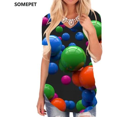 SOMEPET Colorful T-shirt women Creativity V-neck Tshirt Harajuku T-shirts 3d Womens Clothing Fashion Printed Streetwear