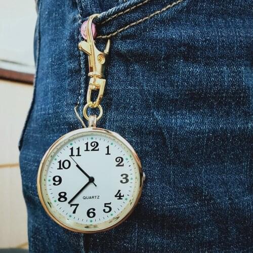 Quartz Pocket Watch Keychain Clocks Round Dial Portable Simple Pendant for Women Men TT@88