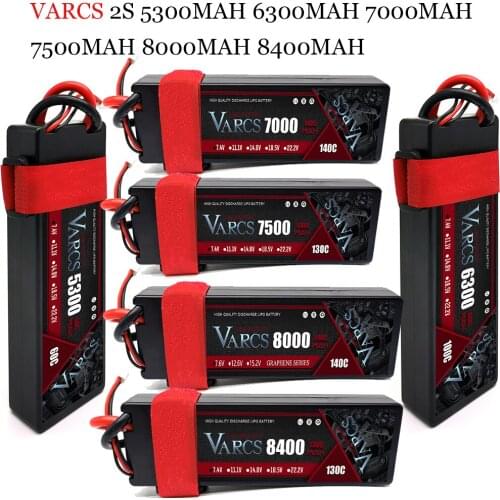 VARCS Lipo Battery 2S 7.4V 5300mAh 6300mAh 6800mAh 7500mAh 8000mAh 8400mAh 10000mAh XT60 Deans/T EC5 TRX for RC 1/8 1/10 Car