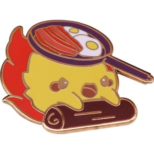 Howls Moving Castle Hauru no ugoku shiro Calcifer Saucepan Fried Egg Cartoon Metal Enamel Backpack Coat Lapel Badge Brooch Pin