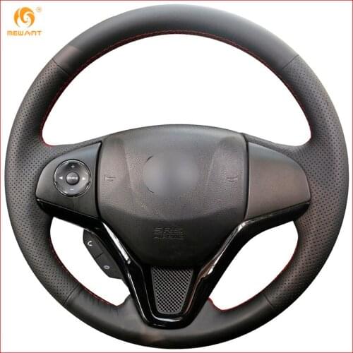 MEWANT Black Artificial Leather Car Steering Wheel Cover for Honda New Fit City Jazz 2014 2015 HRV HR-V 2016 Vezel 2015-2017