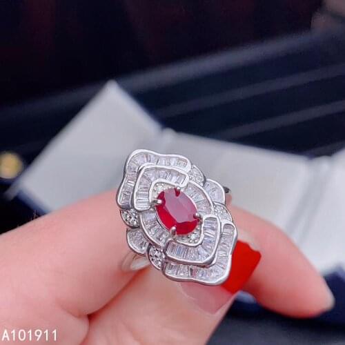 KJJEAXCMY fine jewelry 925 sterling silver inlaid natural ruby luxurious popular female ring support detection cute