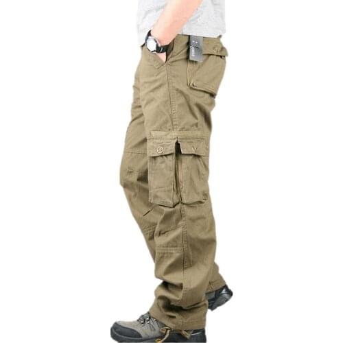 New Brand Mens Military Loose Cargo Pants Man More Pockets Trousers Outdoors Overalls Big Size 30 32 34 36 38 40