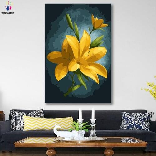 DIY colorings pictures by numbers with colors Yellow and white flowers picture drawing painting by numbers framed Home