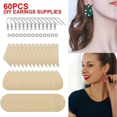 60PCS Blank Earring Wood Handmade DIY Earrings Set Metal Earring Hooks Clasp Earring Pendant Hooks Accessories Jewelry Making