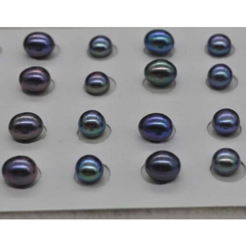 Newly wholesale 12 pairs mix style button & rice black half hole freshwater pearl
