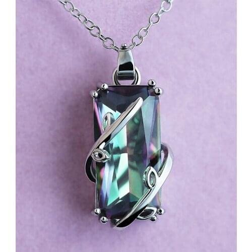 Huge Vintage Fashion Genuine Natural Fire Rainbow Mystic Cystal Necklace Pendant Solid Silver Color Fashion Women Jewelry