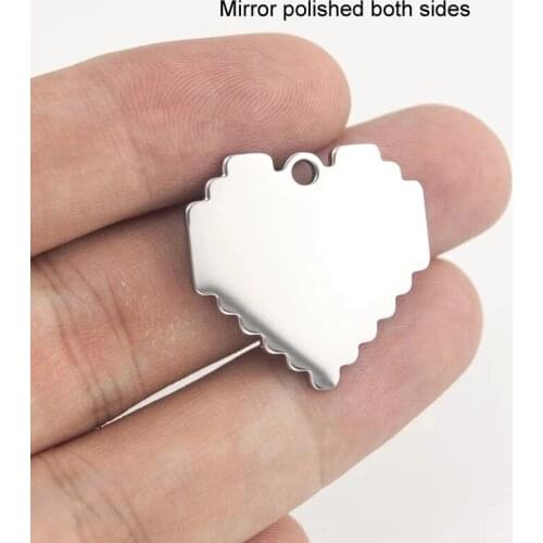 100% Stainless Steel Heart Charm Blank For Engrave Rose Gold/Gold/Silver Color Metal Sawtooth Heart Charms Mirror Polished 50pcs