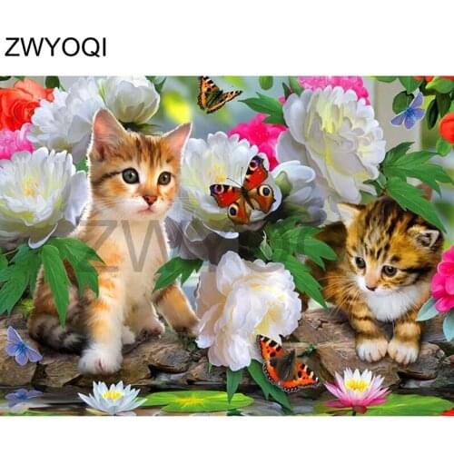 Full Square Diamond painting cat rose Lotus Full Round Diamond mosaic cat rose Lotus 5D DIY Diamond embroidery Cross stitch cat