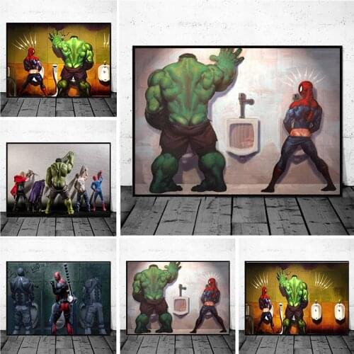 Marvel Avengers Superheroes In The Toilets Canvas Painting Funny Hero Posters Prints Wall Art Picture for Kids Room Decoration