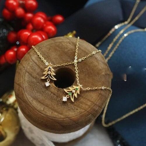 925 Sterling Silver Plated 14K Gold Christmas Tree Fashion Cute Wedding Korean Necklace Chain Jewelry for Women Gift New