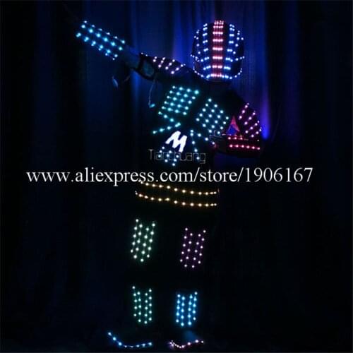 RGB Led Luminous Tron Robot Dance Suit Programmable Led Light Up Stage Performance Party Event Clothes Led Ballroom Costume