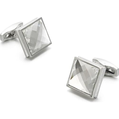 Luxury Square White Rhinestone Cufflinks French Shirts Suit Dress Cuff Buttons Mens Banquet Wedding Jewelry Anniversary Gifts