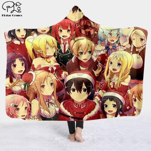 Sword Art Online pattern Christmas Hooded Blanket Adult colorful child Sherpa Fleece Wearable Blanket Microfiber Bedding