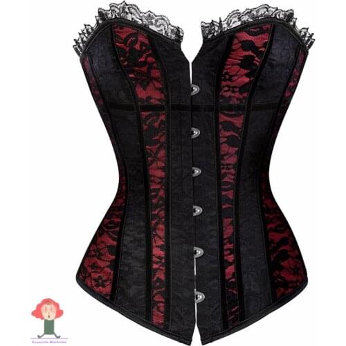 Sexy Corset Tops for Women RetroBurlesque LaceTrimFlower Corset and Bustiers Plus Size S-6XL gothic corset портупея красная מחוך