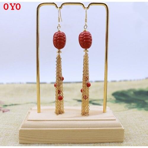 Original design US imports earrings Natural garnet tassel ear hooks