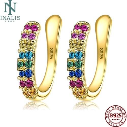 INALIS Single Clip Multicolor Cubic Zirconia Earrings S925 Sterling Silver Earring For Women Fine Jewelry Gifts Best Sell