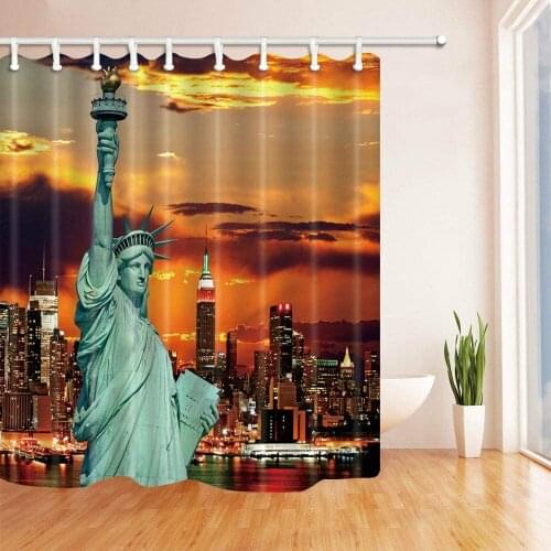 Estatua de la Libertad y Nueva York Cortina de Ducha para recámara Tela Impermeable 12gancho 183 x 183 cm