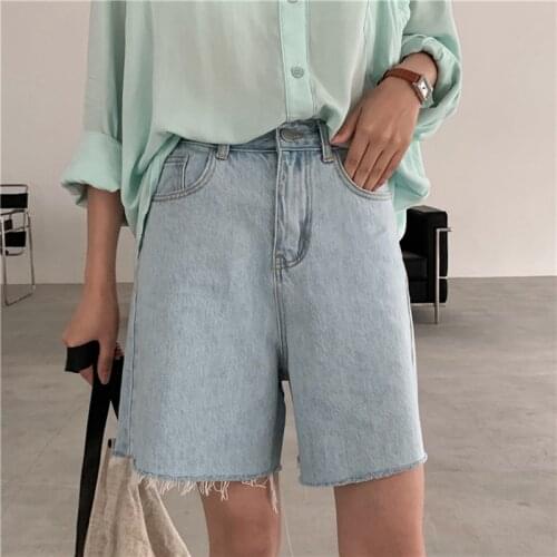 Korean Style Loose High Waist Wide Leg Denim Shorts Women Harajuku Streetwear Fashion Vintage Ripped Front Pocket Jeans Shorts