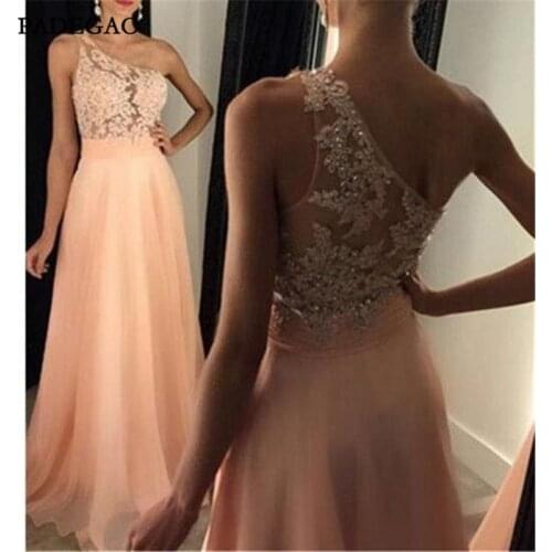 Modest Evening Dress With Beading A-Line Long Prom Dresses Appliques One Shoulder Sleeveless Formal New Evening Dresses