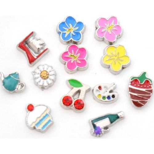Mixed Flowers Enamel Floating Charms Small DIY Locket Accessories For Memory Living Locket Jewelry Making