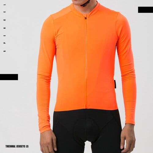 SPEXCEL 2019 Bright orange Pro aero 2 Brushing thermal fleece cycling jersey long sleeve winter with Seamless cuff men & women