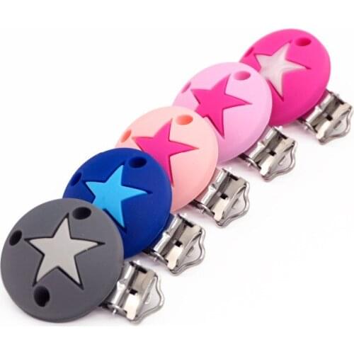 Sutoyuen 50pcs Round Shaped Star Pacifier Clip Silicone Bead Baby Teething Accessories Holder Clip Nipple Clasps Toy DIY Tool